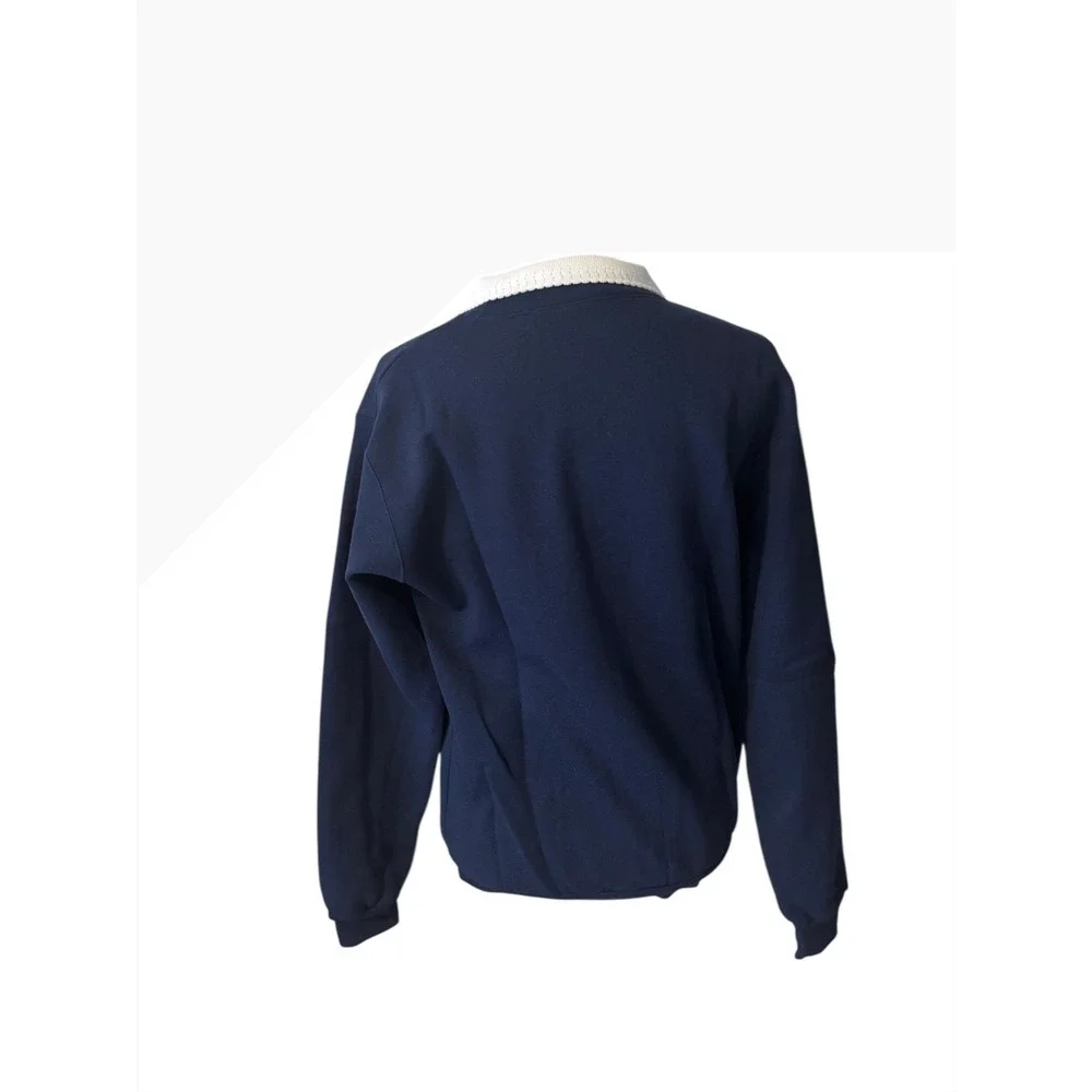 Navy Blue Embroidered‎ Poinsettia Flower Collar Sweatshirt. SZ Medium. Holiday.